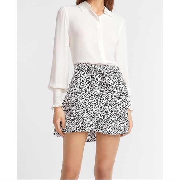 Express Dresses & Skirts - EXPRESS High Waisted Dot Print Ruffle Mini Skirt